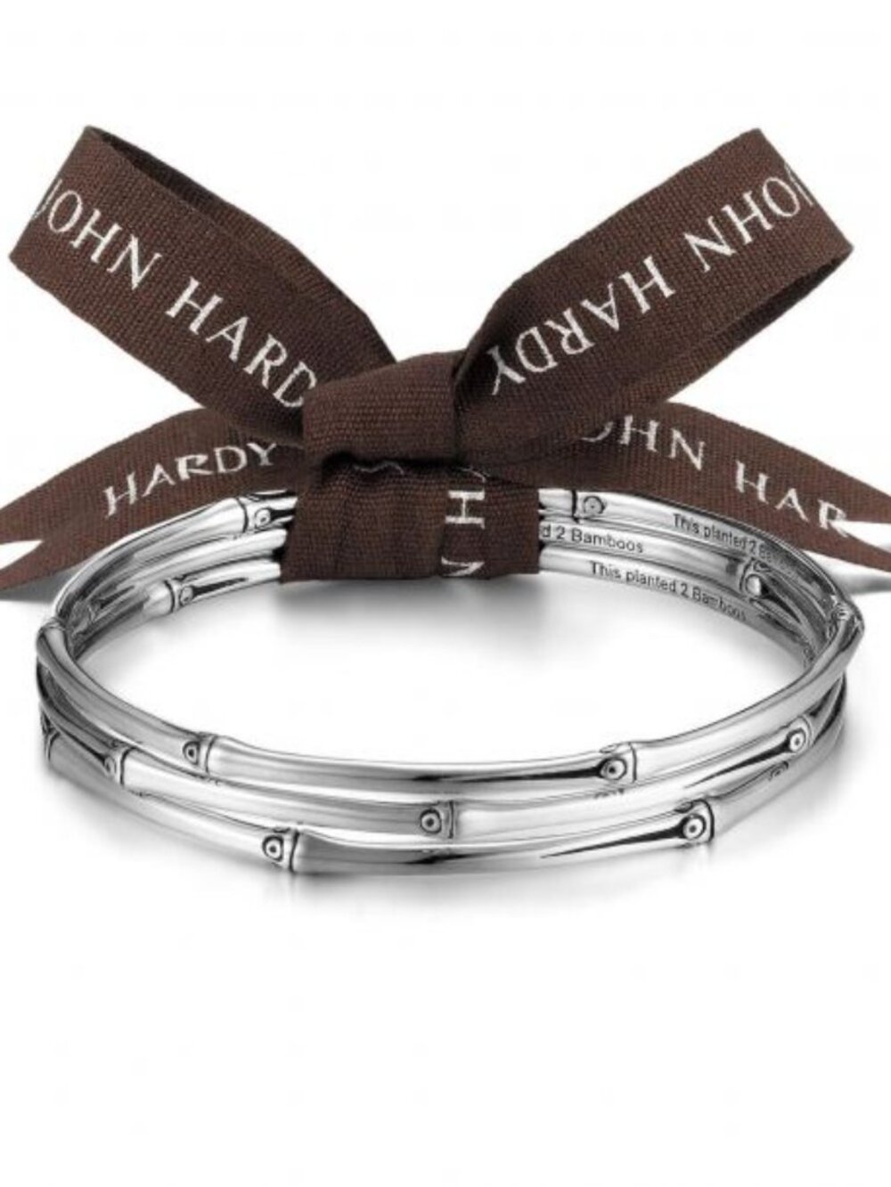 $795 John Hardy Sterling Silver Bamboo Bangle 3 Bracelet Set 7.5"